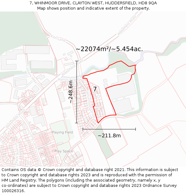 7, WHINMOOR DRIVE, CLAYTON WEST, HUDDERSFIELD, HD8 9QA: Plot and title map