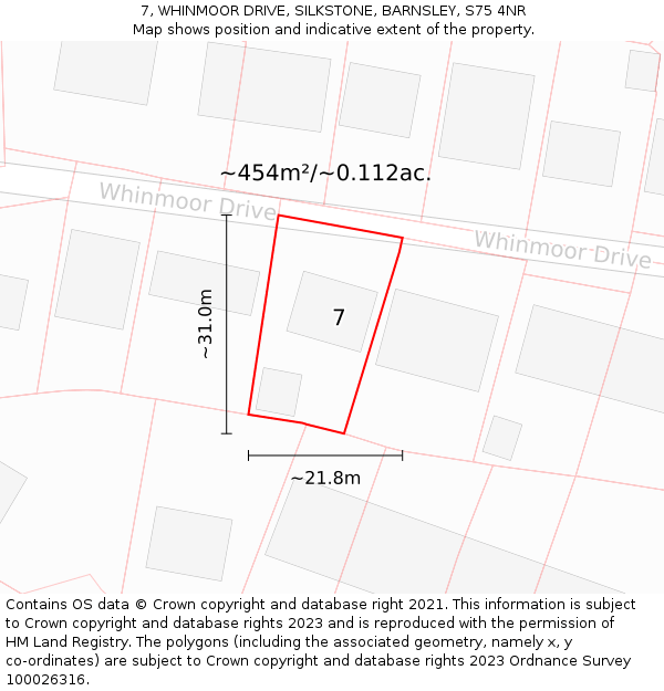 7, WHINMOOR DRIVE, SILKSTONE, BARNSLEY, S75 4NR: Plot and title map