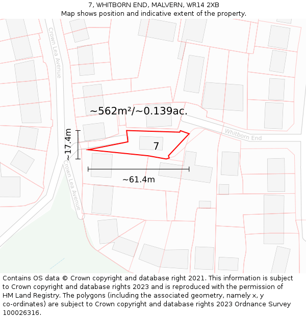 7, WHITBORN END, MALVERN, WR14 2XB: Plot and title map
