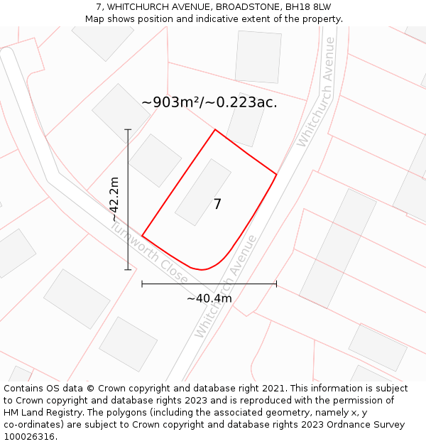 7, WHITCHURCH AVENUE, BROADSTONE, BH18 8LW: Plot and title map