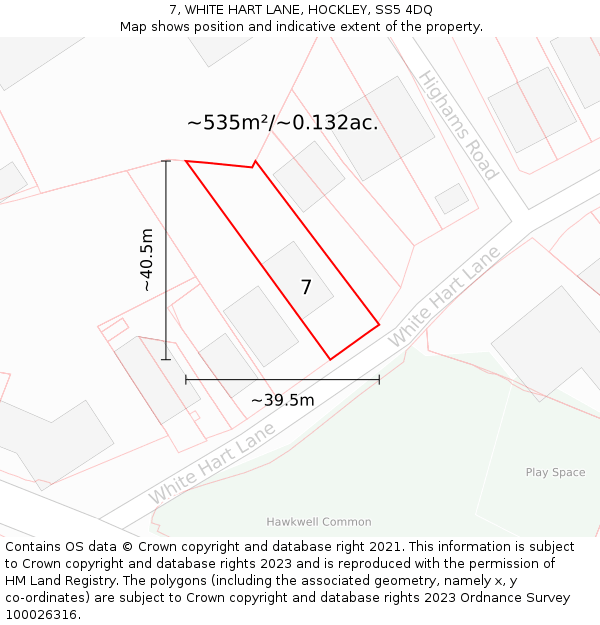 7, WHITE HART LANE, HOCKLEY, SS5 4DQ: Plot and title map