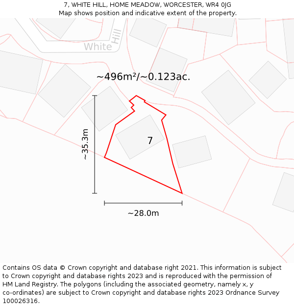7, WHITE HILL, HOME MEADOW, WORCESTER, WR4 0JG: Plot and title map