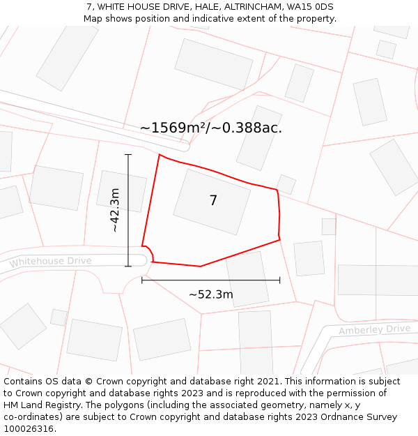 7, WHITE HOUSE DRIVE, HALE, ALTRINCHAM, WA15 0DS: Plot and title map