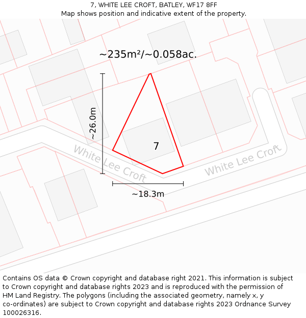 7, WHITE LEE CROFT, BATLEY, WF17 8FF: Plot and title map