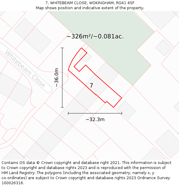 7, WHITEBEAM CLOSE, WOKINGHAM, RG41 4SF: Plot and title map