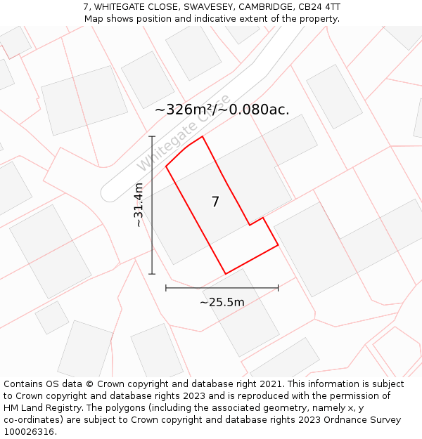 7, WHITEGATE CLOSE, SWAVESEY, CAMBRIDGE, CB24 4TT: Plot and title map
