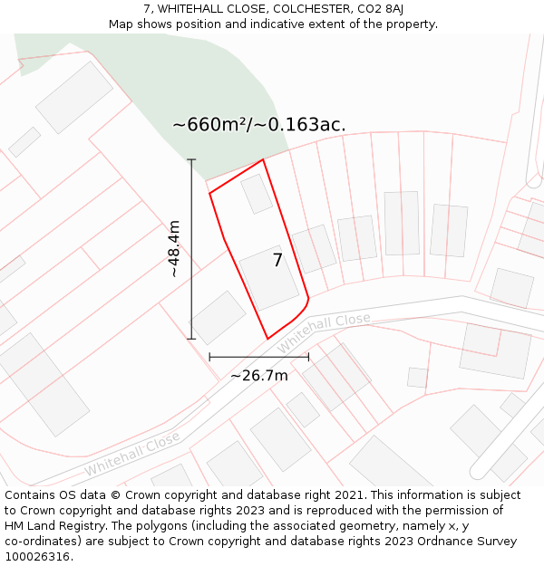 7, WHITEHALL CLOSE, COLCHESTER, CO2 8AJ: Plot and title map