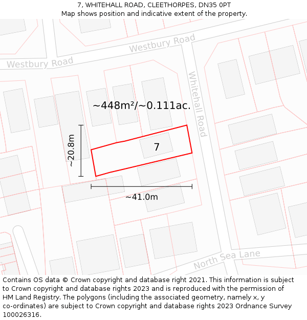 7, WHITEHALL ROAD, CLEETHORPES, DN35 0PT: Plot and title map