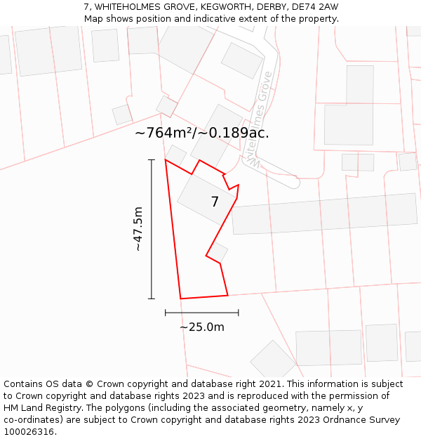 7, WHITEHOLMES GROVE, KEGWORTH, DERBY, DE74 2AW: Plot and title map