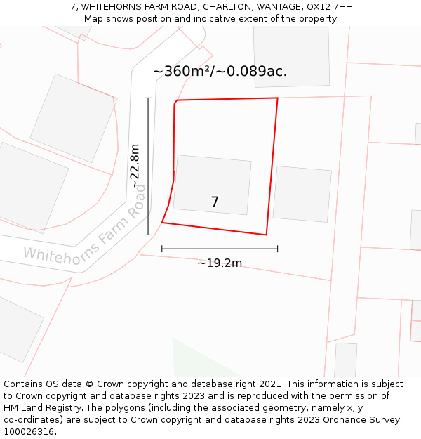 7, WHITEHORNS FARM ROAD, CHARLTON, WANTAGE, OX12 7HH: Plot and title map