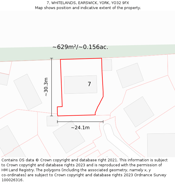 7, WHITELANDS, EARSWICK, YORK, YO32 9FX: Plot and title map