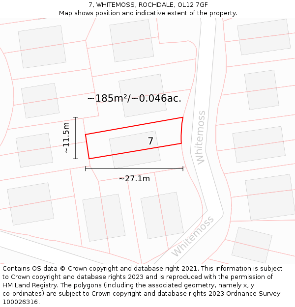 7, WHITEMOSS, ROCHDALE, OL12 7GF: Plot and title map