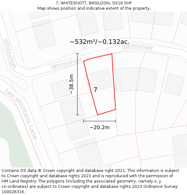 7, WHITESHOTT, BASILDON, SS16 5HF: Plot and title map