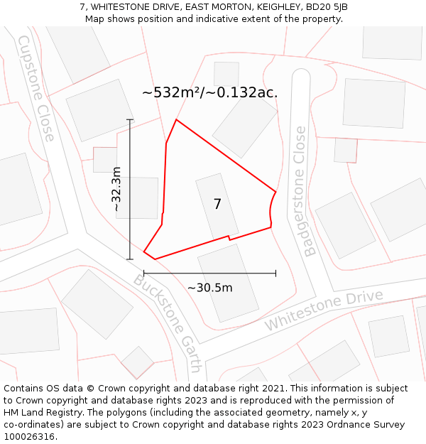 7, WHITESTONE DRIVE, EAST MORTON, KEIGHLEY, BD20 5JB: Plot and title map