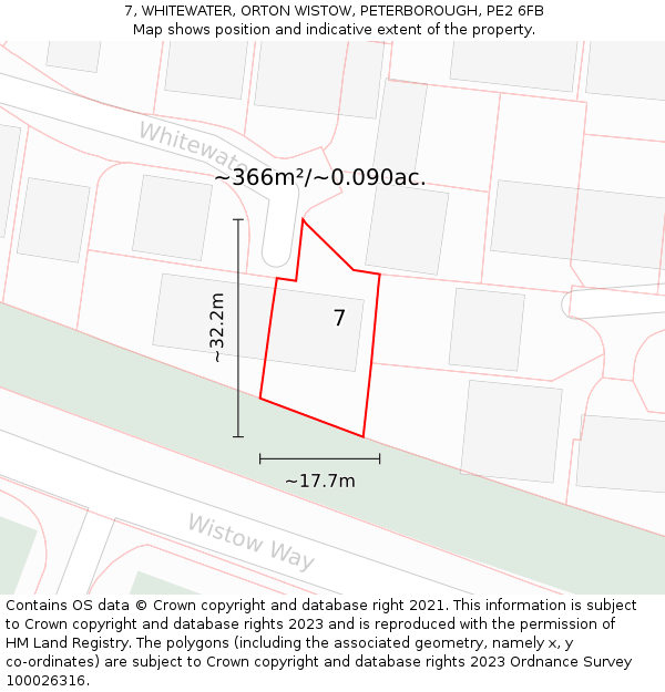 7, WHITEWATER, ORTON WISTOW, PETERBOROUGH, PE2 6FB: Plot and title map