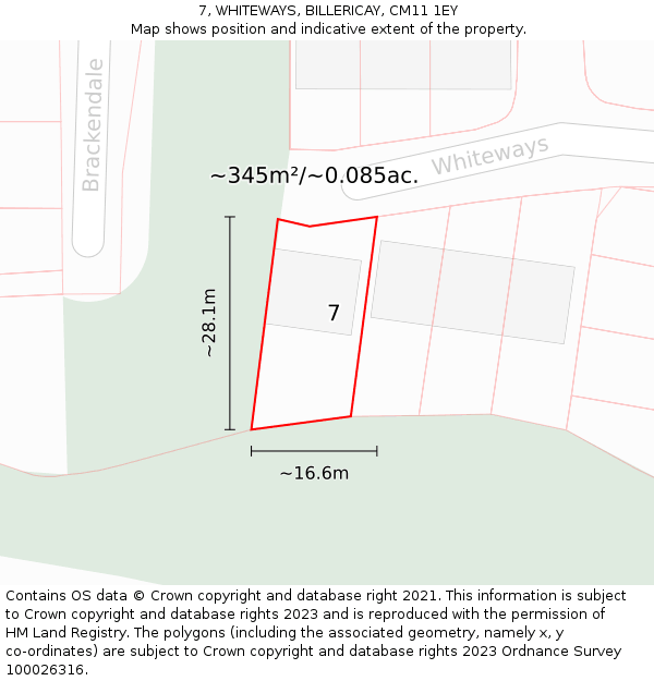 7, WHITEWAYS, BILLERICAY, CM11 1EY: Plot and title map