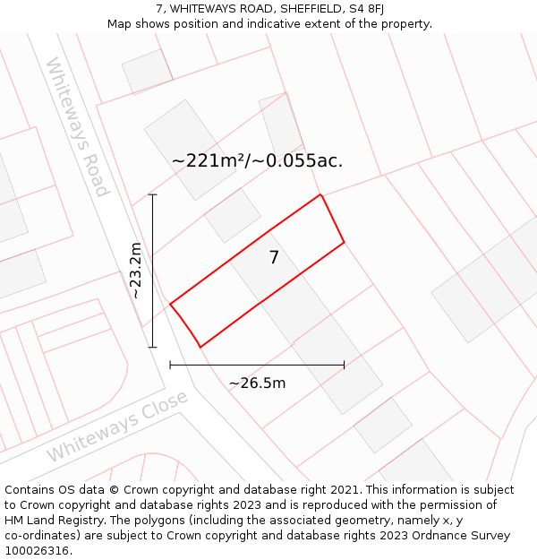 7, WHITEWAYS ROAD, SHEFFIELD, S4 8FJ: Plot and title map