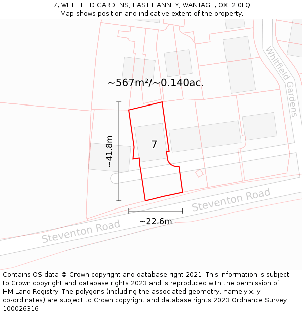 7, WHITFIELD GARDENS, EAST HANNEY, WANTAGE, OX12 0FQ: Plot and title map