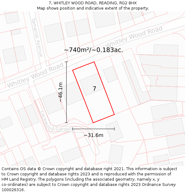 7, WHITLEY WOOD ROAD, READING, RG2 8HX: Plot and title map