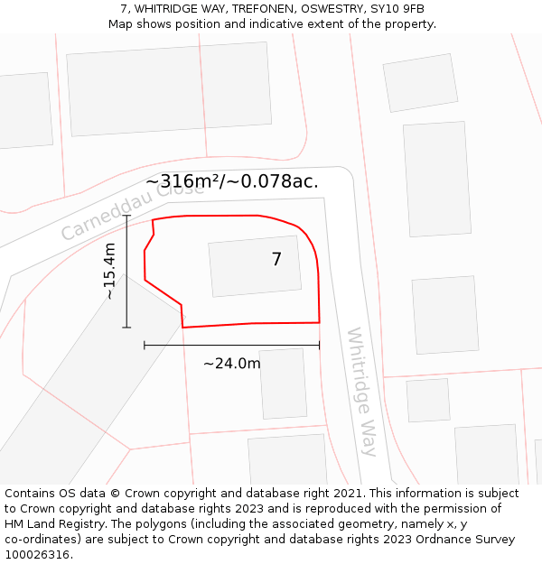 7, WHITRIDGE WAY, TREFONEN, OSWESTRY, SY10 9FB: Plot and title map