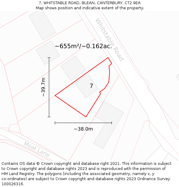 7, WHITSTABLE ROAD, BLEAN, CANTERBURY, CT2 9EA: Plot and title map