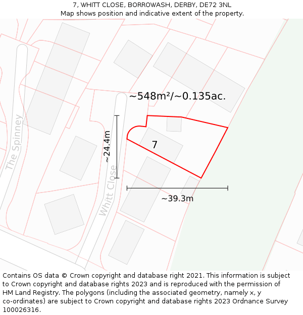 7, WHITT CLOSE, BORROWASH, DERBY, DE72 3NL: Plot and title map