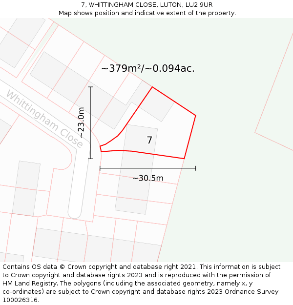 7, WHITTINGHAM CLOSE, LUTON, LU2 9UR: Plot and title map