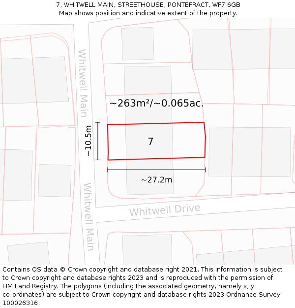 7, WHITWELL MAIN, STREETHOUSE, PONTEFRACT, WF7 6GB: Plot and title map
