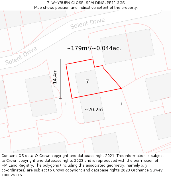 7, WHYBURN CLOSE, SPALDING, PE11 3GS: Plot and title map