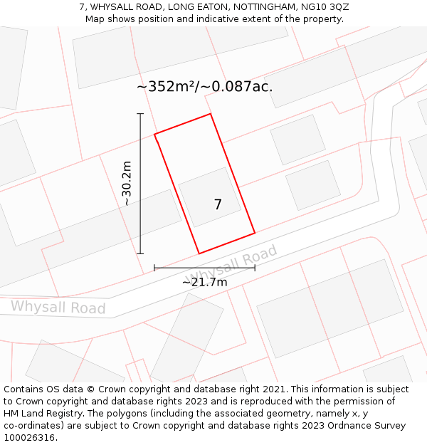 7, WHYSALL ROAD, LONG EATON, NOTTINGHAM, NG10 3QZ: Plot and title map