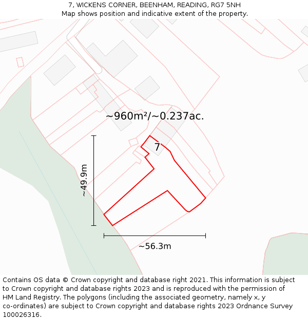 7, WICKENS CORNER, BEENHAM, READING, RG7 5NH: Plot and title map