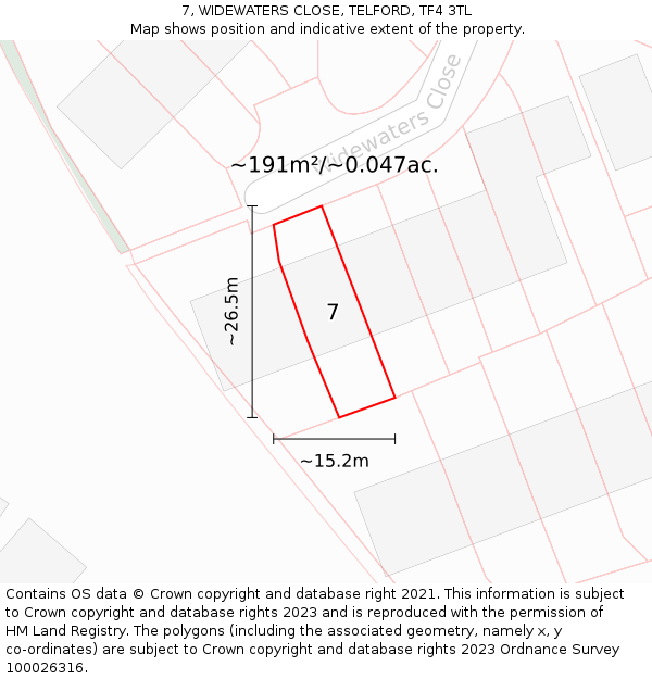7, WIDEWATERS CLOSE, TELFORD, TF4 3TL: Plot and title map
