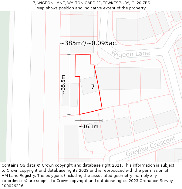 7, WIGEON LANE, WALTON CARDIFF, TEWKESBURY, GL20 7RS: Plot and title map