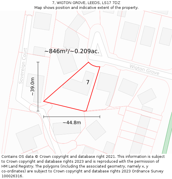 7, WIGTON GROVE, LEEDS, LS17 7DZ: Plot and title map