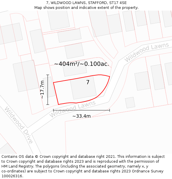 7, WILDWOOD LAWNS, STAFFORD, ST17 4SE: Plot and title map