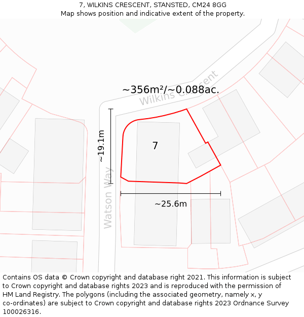 7, WILKINS CRESCENT, STANSTED, CM24 8GG: Plot and title map