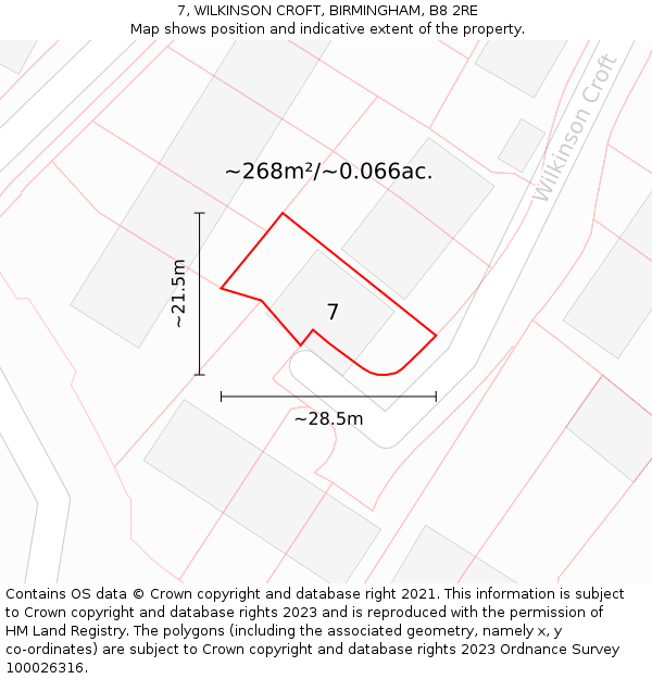 7, WILKINSON CROFT, BIRMINGHAM, B8 2RE: Plot and title map