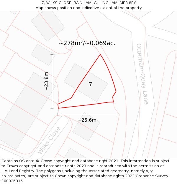 7, WILKS CLOSE, RAINHAM, GILLINGHAM, ME8 8EY: Plot and title map