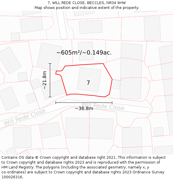 7, WILL REDE CLOSE, BECCLES, NR34 9HW: Plot and title map