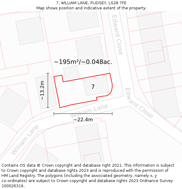 7, WILLIAM LANE, PUDSEY, LS28 7FE: Plot and title map