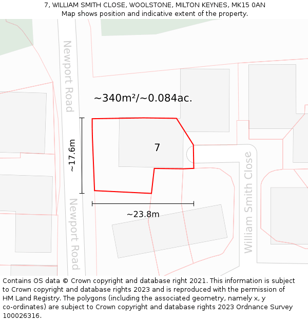 7, WILLIAM SMITH CLOSE, WOOLSTONE, MILTON KEYNES, MK15 0AN: Plot and title map