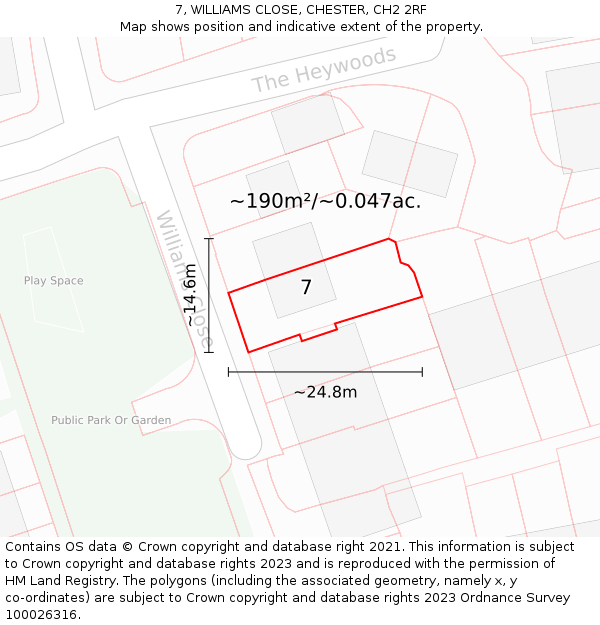 7, WILLIAMS CLOSE, CHESTER, CH2 2RF: Plot and title map