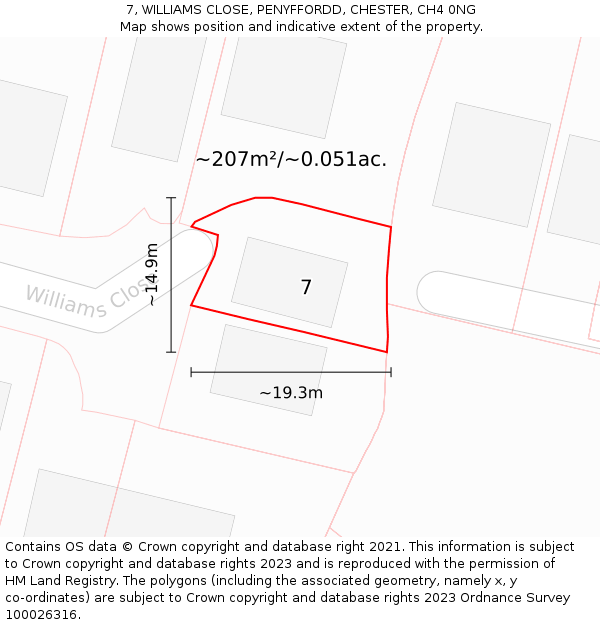 7, WILLIAMS CLOSE, PENYFFORDD, CHESTER, CH4 0NG: Plot and title map