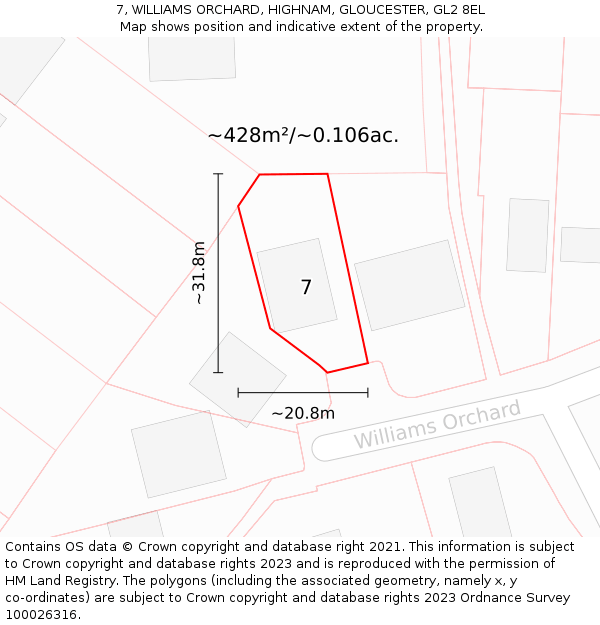 7, WILLIAMS ORCHARD, HIGHNAM, GLOUCESTER, GL2 8EL: Plot and title map