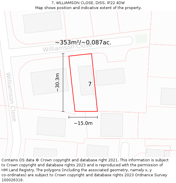 7, WILLIAMSON CLOSE, DISS, IP22 4DW: Plot and title map