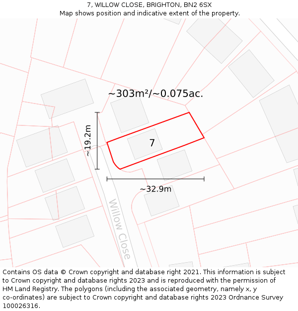 7, WILLOW CLOSE, BRIGHTON, BN2 6SX: Plot and title map