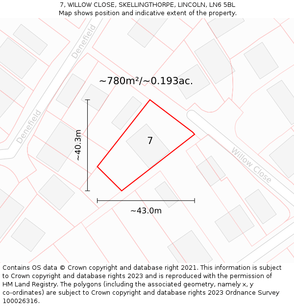 7, WILLOW CLOSE, SKELLINGTHORPE, LINCOLN, LN6 5BL: Plot and title map