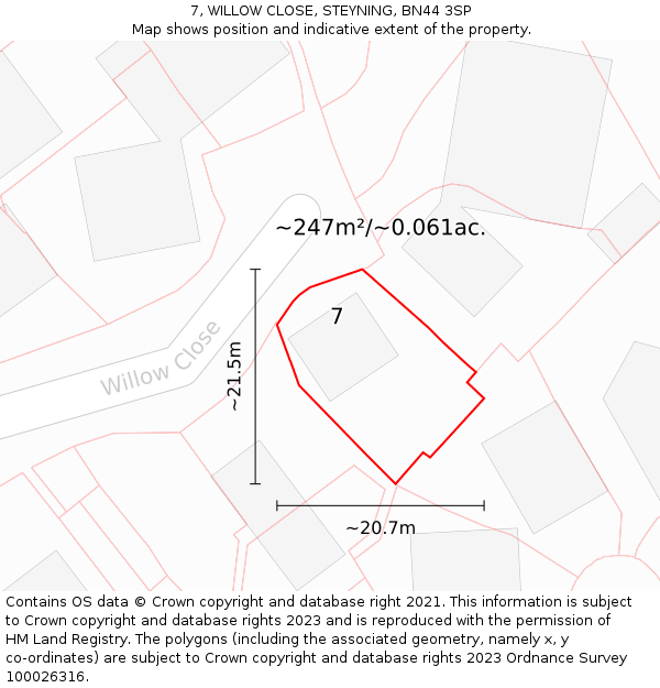 7, WILLOW CLOSE, STEYNING, BN44 3SP: Plot and title map