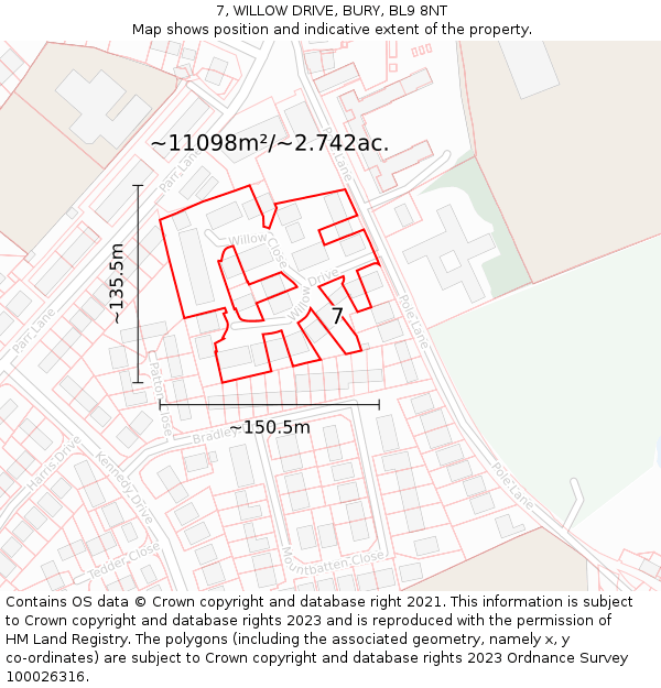 7, WILLOW DRIVE, BURY, BL9 8NT: Plot and title map