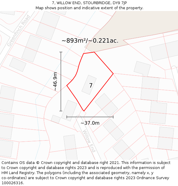 7, WILLOW END, STOURBRIDGE, DY9 7JP: Plot and title map
